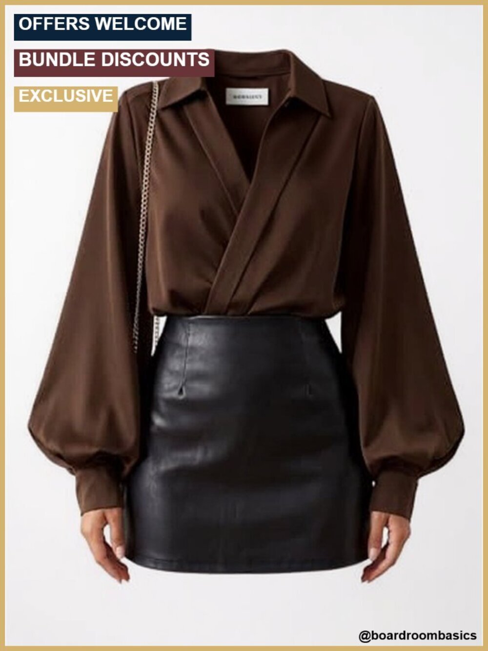Women's Wrap Lantern Sleeve Blouse Collared V Neck Business Casual Tops